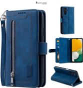 EYZUTAK Wallet Phone Case for Samsung Galaxy A34 5G, Retro Matte 9 Card Holder Slots Zipper Pocket