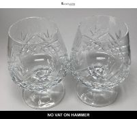 Pair of Cut Crystal Brandy Balloon Glasses Cognac Snifters Diamond Cut Pattern