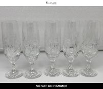 Set of 5 Vintage Cut Crystal Champagne Flute Glass Etched Starburst Pattern