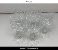 Set of 5 Vintage Cut Crystal Liqueur Glass Diamond Cut Bowl & Faceted Stem