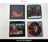 4 Antique Hand Coloured Magic Lantern Slides Historical Scenes Glass Transparencies