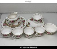 Royal Vale Fine Bone China Tea Incomplete Set Pink Rose Pattern Comprising Trios, Cake Plate, Milk