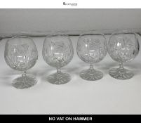 Set of 4 Vintage Cut Crystal Brandy Sherry Glasses Starburst & Fan Pattern