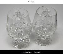 Pair of Vintage Cut Crystal Sherry Brandy Glasses Starburst & Diamond Cut Pattern