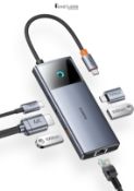 Baseus USB C Hub 10Gbps USB 3.2 Adapter with LAN Ethernet, 4K@60Hz HDMI, 2 USB-A, USB-C, 100W PD, 6