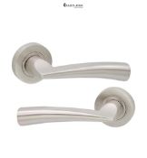 Infinity Decor Pair of Curved Lever on Rose Door Handles Set in Satin Nickel Finish for Internal &