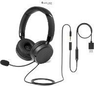 Amazon Basics Over-Ear Computer Headphone with Cable, Adjustable Microphone, 3.5mm Connection, Wire