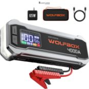 RRP £129.99 - WOLFBOX 4000A Jump Starter Power Pack, 12V Car Battery Booster Jump Starter with 65W