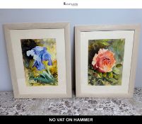 Two Floral Acrylic Ink Paintings by Geoff Thorpe