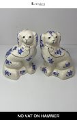 Pair of Vintage D&N Staffordshire Ironstone Spaniel Dogs, Blue & White Floral Decoration, England,