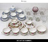 Vintage Royal Vale & Wedgwood Bone China Tea Sets + Assorted Glassware Bundle