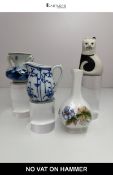 German, Delft & Royal Worcester Blue and White Ceramics with Mid-Century Cat Figure