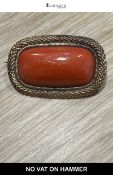 Georgian gold 14ct and Coral Cabochon Brooch, c. 1830, with Provenance 3.7g