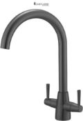 Kitchen Mixer Tap Dual Lever Swivel Spout Grey Sink Taps with UK Standard Fittings