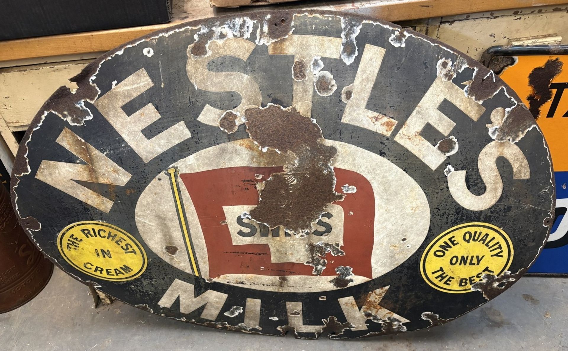 A large oval enamel sign, Nestle Milk, 92 x 124 cm Special Notices: Viewing is onsite at Moorhouse