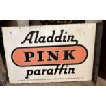 A flanged double sided enamel sign, Aladdin Pink Paraffin, 35.5 x 53 cm Special Notices: Viewing
