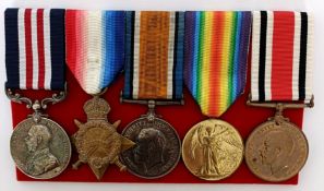 A group of five medals, awarded to 19843 L/Cpl Howard M Hill 2/Worcs Reg, comprising a Military