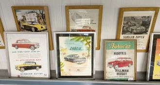 A group of twenty one motoring adverts and ephemera, including The Motor and Autocar (all framed) (