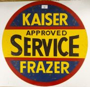 A double sided metal sign, Kaiser Frazer Approved Service, 56 cm diameter Looks ok, not new