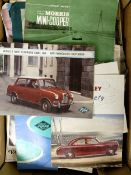 Assorted car brochures, adverts and motoring ephemera, including VW Beetle, MG Series MGA, Riley and