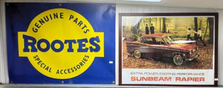 A modern banner/sign, Rootes Genuine Parts Special Accessories, 121 cm wide, and a Sunbeam Rapier