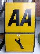 An AA plastic hanging two sided garage sign, 42 cm wide No large cracks, quite heavy to post, a