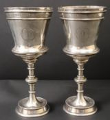 A pair of Victorian Gothic Revival silver goblets, London 1894, 16.2 ozt, 20 cm high