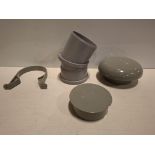 75 X BRAND NEW MIXED PLUMBING LOT CONTAINING GREY PVC ELBOW CONNECTORS , POLYPIPE GREY SOIL PIPE BRA
