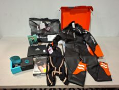 14 X MIXED SPORTS LOT CONTAINING GUL WETSUIT IN BLACK IN SIZE MEDIUM , ADIDAS WOMEN'S SWIMSUIT IN GO