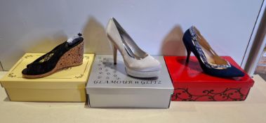 56 X BRAND NEW MIXED SHOES LOT TO INCLUDE SABATINE PEEP-TOE HEELS IN CHAMPAGNE , GLAMOUR N GLITZ