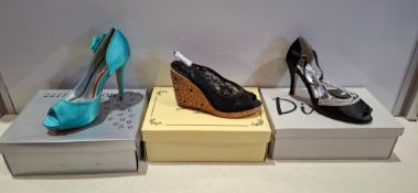 56 X BRAND NEW MIXED SHOES LOT TO INCLUDE SABATINE SILVER SANDALS , GLITZ OCCASIONS BLACK  LACE