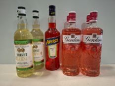8 X MIXED ALCOHOL LOT CONTAINING 3 X JOHN D. TAYLOR'S VELVET FALERNUM 4 X GORDON'S PREMIUM