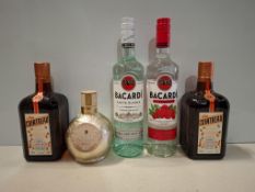 5 X MIXED ALCOHOL LOT CONTAINING 2 X COINTREAU MAISON COINTREAU LUNIQUE , 1 X BACARDI WHITE RUM ,