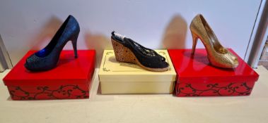 56 X BRAND NEW MIXED SHOES LOT TO INCLUDE SABATINE  SILVER PEEP-TOE HIGH HEELS IN SILVER