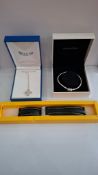 3 X MIXED JEWELLERY LOT TO INCLUDE: 1 X LEATHER BREITLING WATCH STRAP, 1 X BELLA SILVER NECKLACE