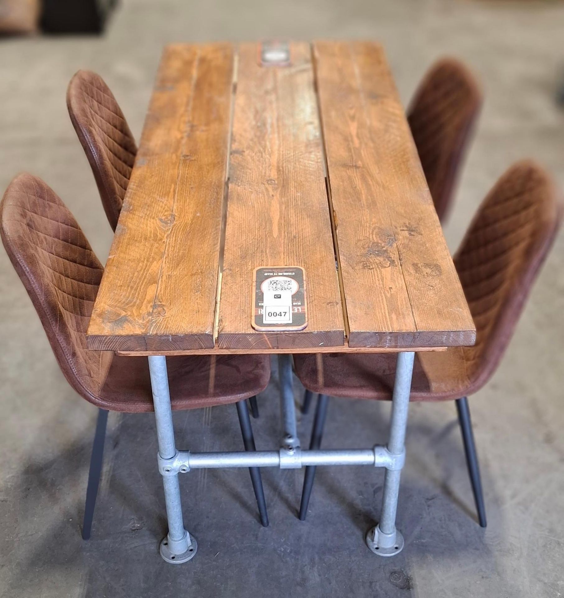 1 X BAR TABLE SET TO INCLUDE 4 CHAIRS AND 1 WOOD / METAL TABLE