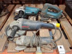 4 X PIECE MIXED TOOL LOT TO INCLUDE 1X BOSCH 110V GWS 22-230H ANGLE GRINDER - 1 X BOSCH 110V GWS 7-1