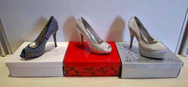 56 X BRAND NEW MIXED SHOES LOT TO INCLUDE GLAMOUR N GLITZ SLINGBACK HIGH HEELS IN IVORY LACE