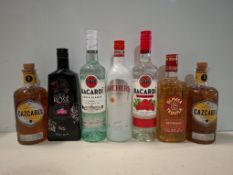 7 X MIXED ALCOHOL LOT CONTAINING 2 X  HONEY LIQUEUR CAZCABEL WITH TEQUILA BLANCO 1 X OLMECA TEQUILA