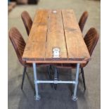1 X BAR TABLE SET TO INCLUDE 4 CHAIRS AND 1 WOOD / METAL TABLE