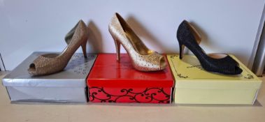 56 X BRAND NEW MIXED SHOES LOT TO INCLUDE SABATINE PEEP-TOE HEELS IN BLACK , GLITZ OCCASIONS