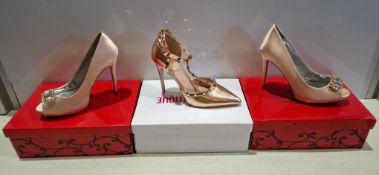 56 X BRAND NEW MIXED SHOES LOT TO INCLUDE SABATINE PEEP-TOE HEELS IN CHAMPAGNE AND SILVER