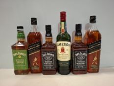 6 X MIXED ALCOHOL LOT CONTAINING 2 X JOHNNIE WALKER BLACK LABEL SCOTCH WHISKEY ,