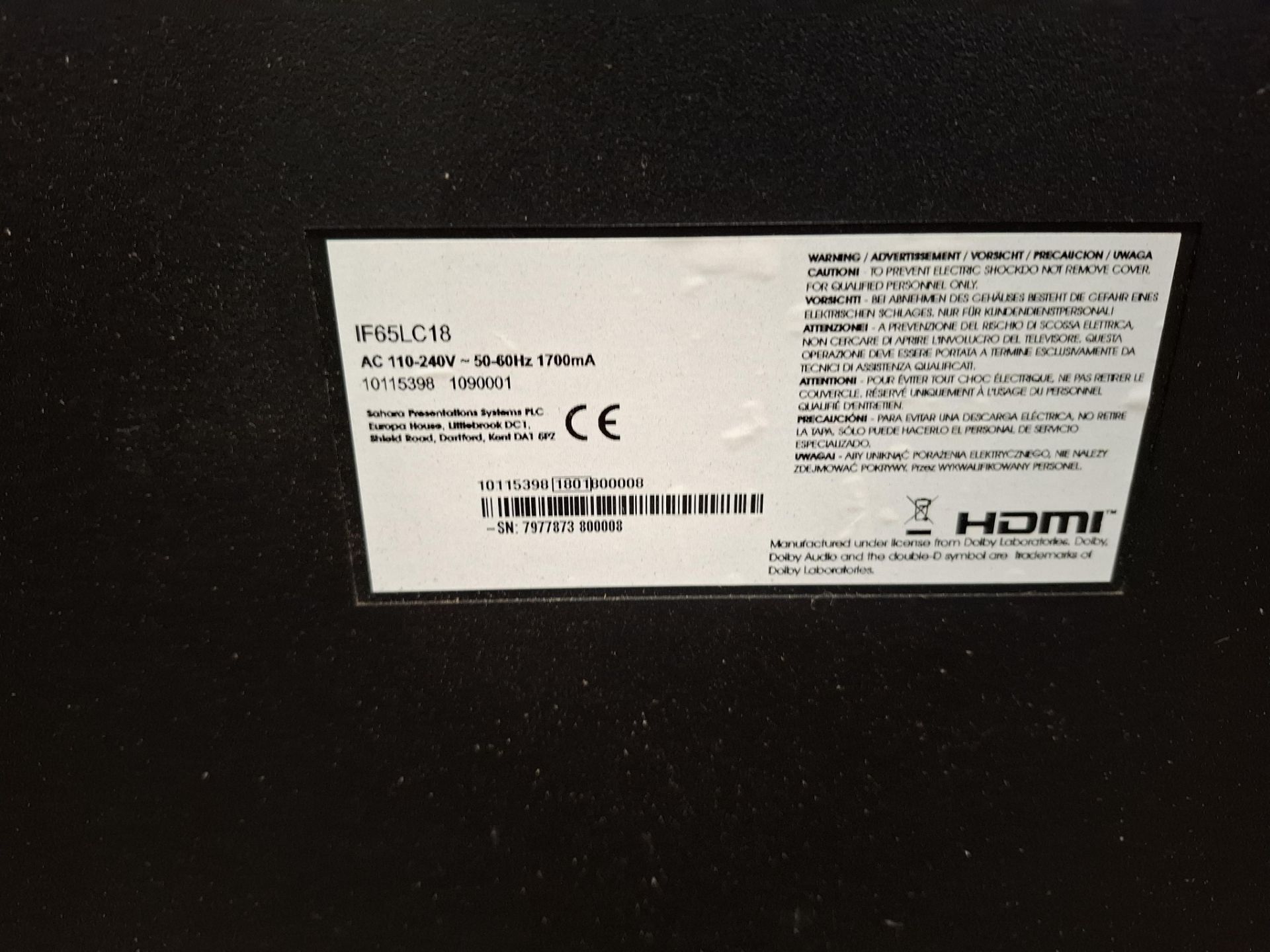 1 X CLEVER TOUCH IMPACT LUX 65 INCH DISPLAY - NOTE NO POWER LEADS SOLD AS IS - - Image 3 of 3