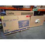 3 X MIXED TV LOT TO INCLUDE CELLO 75 INCH 4K UHB TV , CELLO 55 INCH 4K HUD TV AND SUPERFAST ANDROID