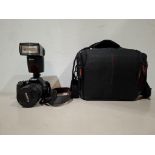 1 X CANON EOS 250D DSLR CAMERA EQUIPPED WITH EF-S 18-55MM LENS AND A NISSIN DIGITAL FLASH IN WORKING