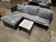 1 X IN BOX KAUAL CORNER RATTAN CHAISE SET TO INCLUDE 1 X LOVE SEAT , 1 X CHAISE , 1 X GLASS TABLE