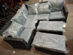1 X IN BOX LINEA 4 PIECE CORNER GARDEN SET TO INCLUDE 2 X 2 - SEATERS AND TWO FOOT STOOLS IN BLACK /