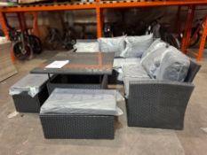 1 X LINEA SEVILLE 5 PIECE CORNER GARDEN SET TO INCLUDE GLASS TABLE , 2 X SEATER SOFAS AND 2 X FOOTST