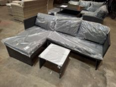 1 X IN BOX KAUAL CORNER RATTAN CHAISE SET TO INCLUDE 1 X LOVE SEAT , 1 X CHAISE , 1 X GLASS TABLE
